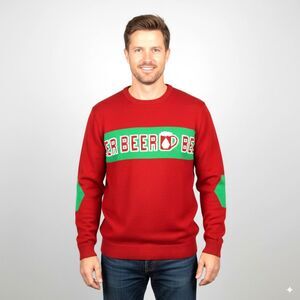 Volcom Sweater Mens L Red Crew Neck Ugly Christmas Top Beer Preppy Office Party